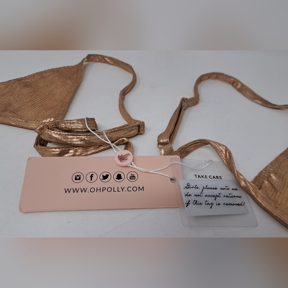 NWT Oh Polly Bikini Set 2 pc Heart of Gold Metallic Rose Gold High Waist Medium - Picture 9 of 12